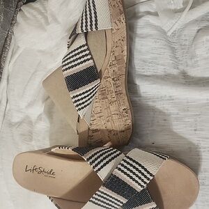 Life stride canvas wedge sandals